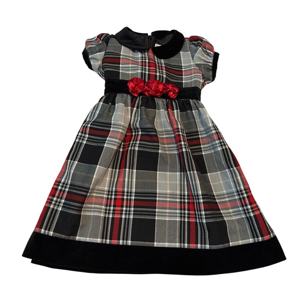 Hanna Andersson Size 100 4T Plaid Christmas Holiday Dress Velvet Trim